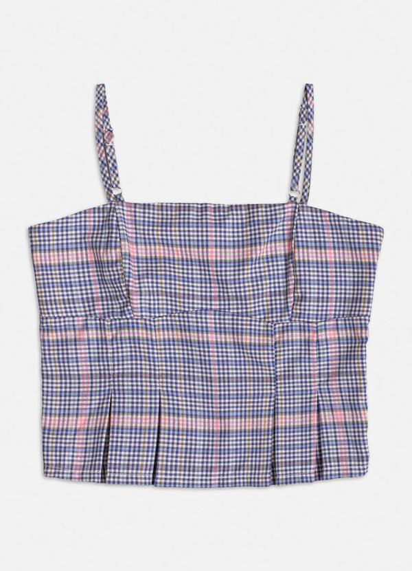 Cropped Xadrez com Pregas Azul