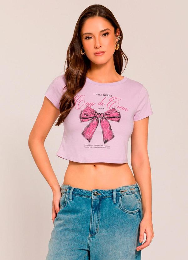T-Shirt com Estampa de Laço Roxo