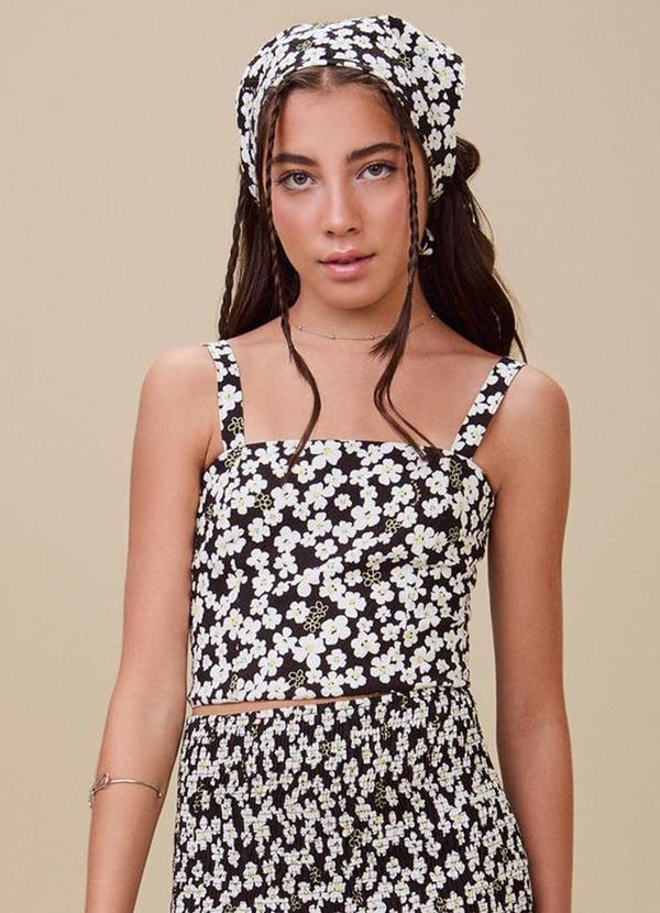 Top Anarrugado Floral Preto