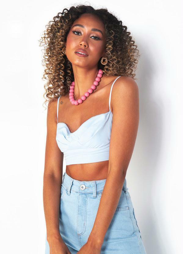 Vista 2 Top Cropped de Viscose Azul Colcci Colcci