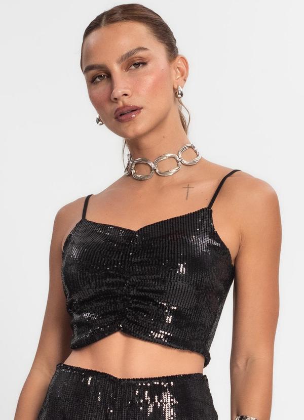 Vista 2 Top Cropped em Paetê Preto Endless Endless