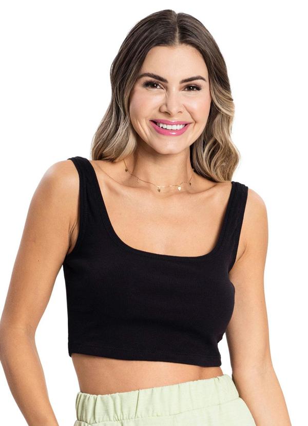 Top Cropped Ribana Básico Preto