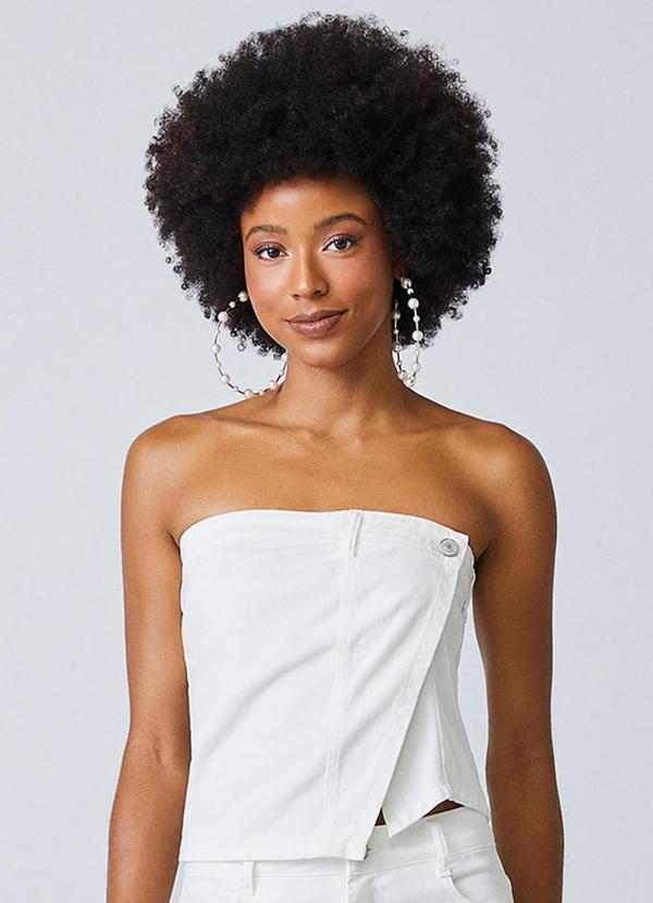 Top de Sarja Branco com Barra Assimétrica Branco