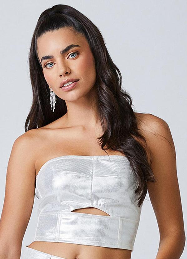 Top de Sarja Branco com Foil Branco