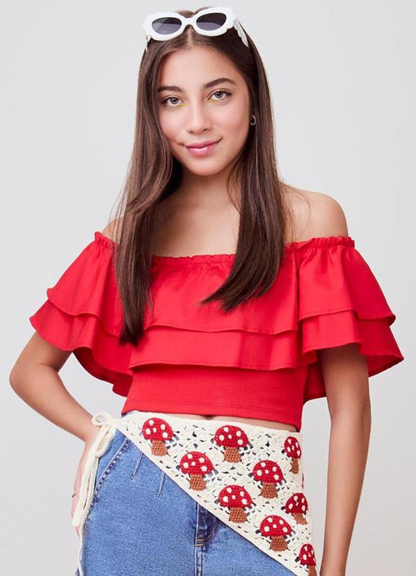 Top de Tricoline com Babados Vermelho