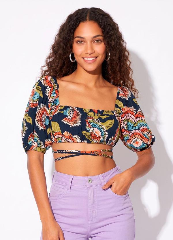 Top de Viscose Floral Espectro Azul