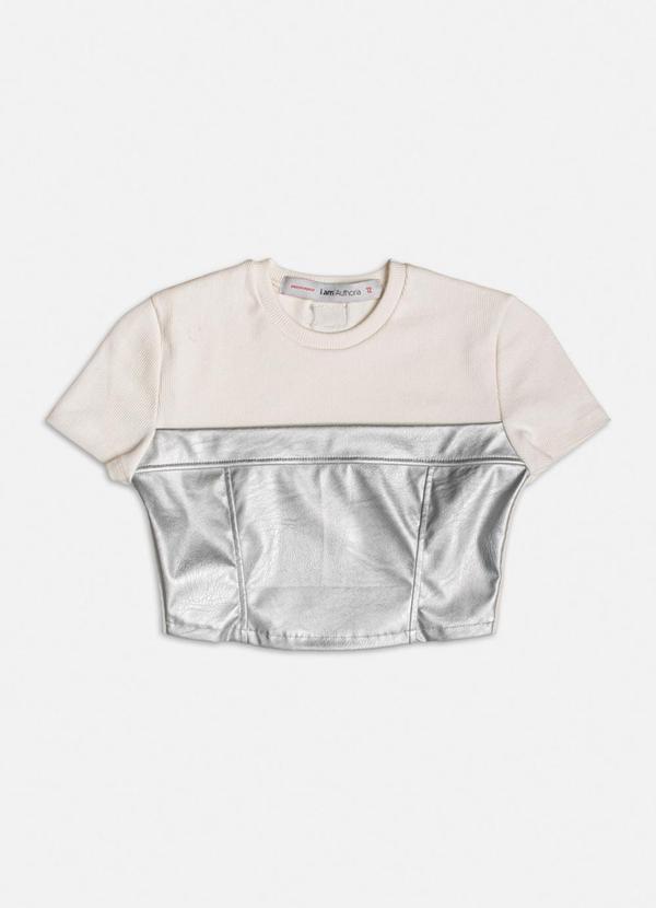 Top Fake Leather Metalizado Prata