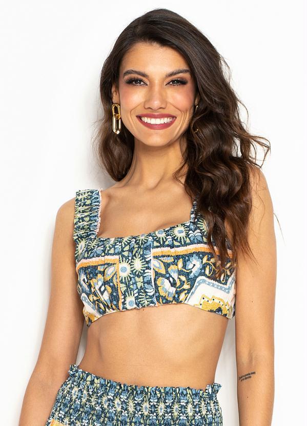 Top Franzido de Viscose Tropicale Azul