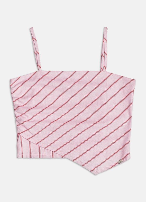 Top Listrado com Frente Assimétrica Rosa