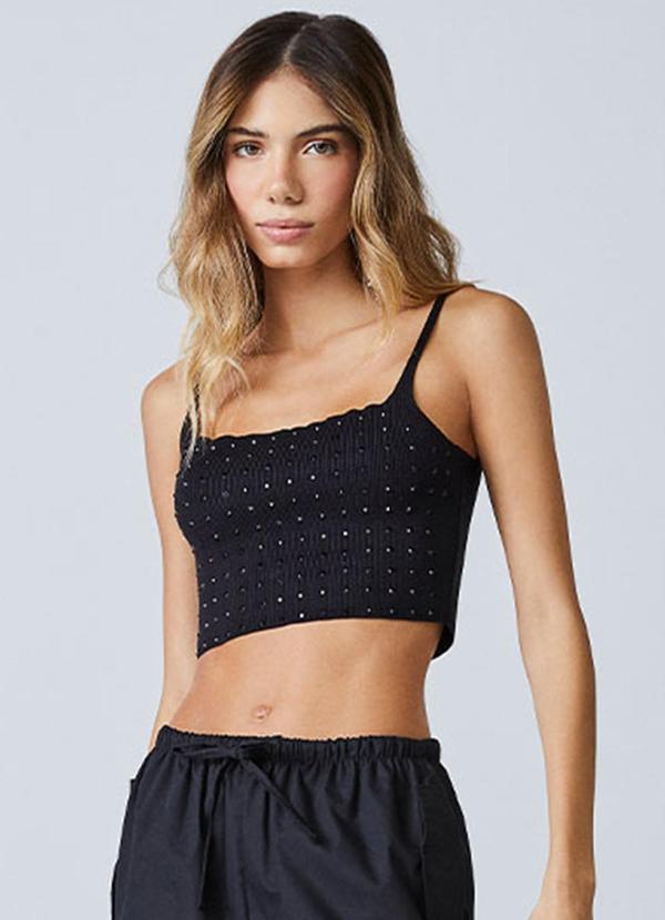 Top Preto de Tricot com Strass Preto