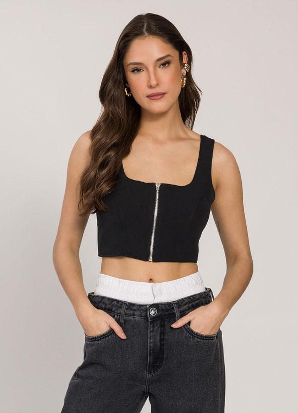 Top Regata em Alfaiataria Comfy com Zíper Preto