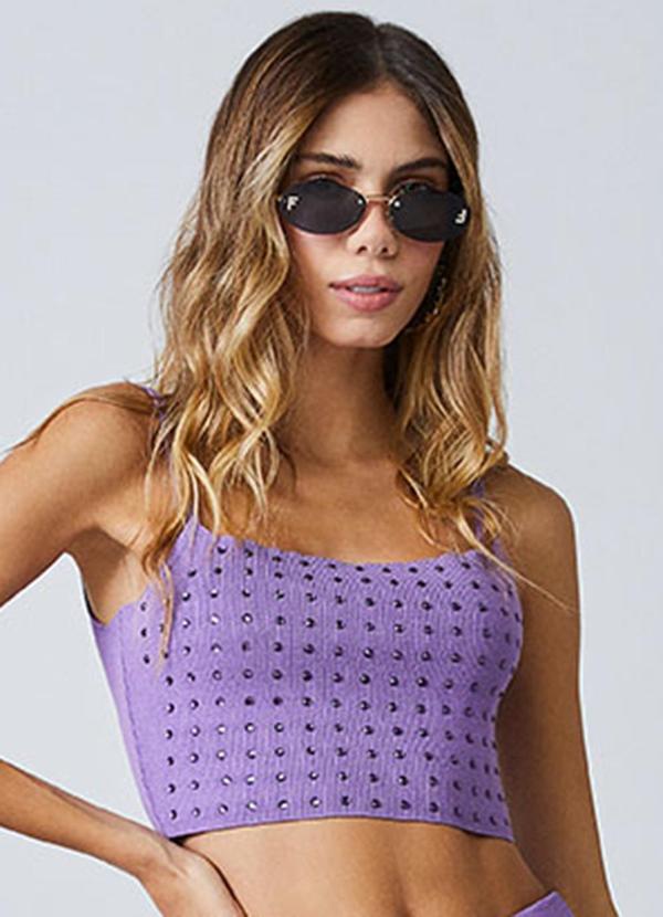 Top Roxo de Tricot com Strass Roxo