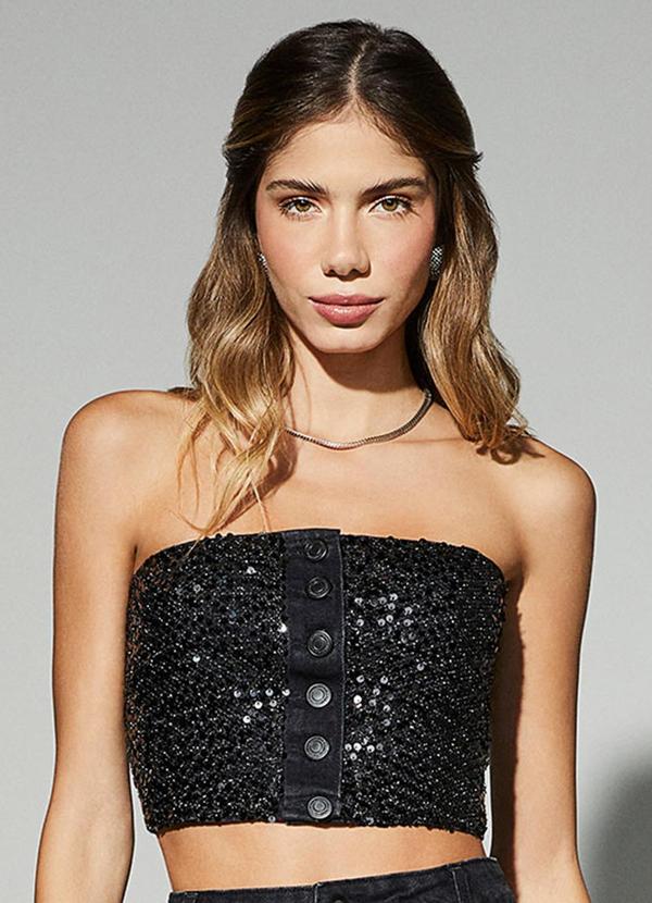 Top Sarja Black com Paetê Preto