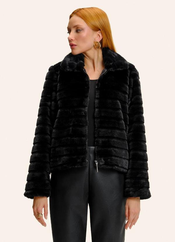 Casaco Jaqueta de Pelos Preto