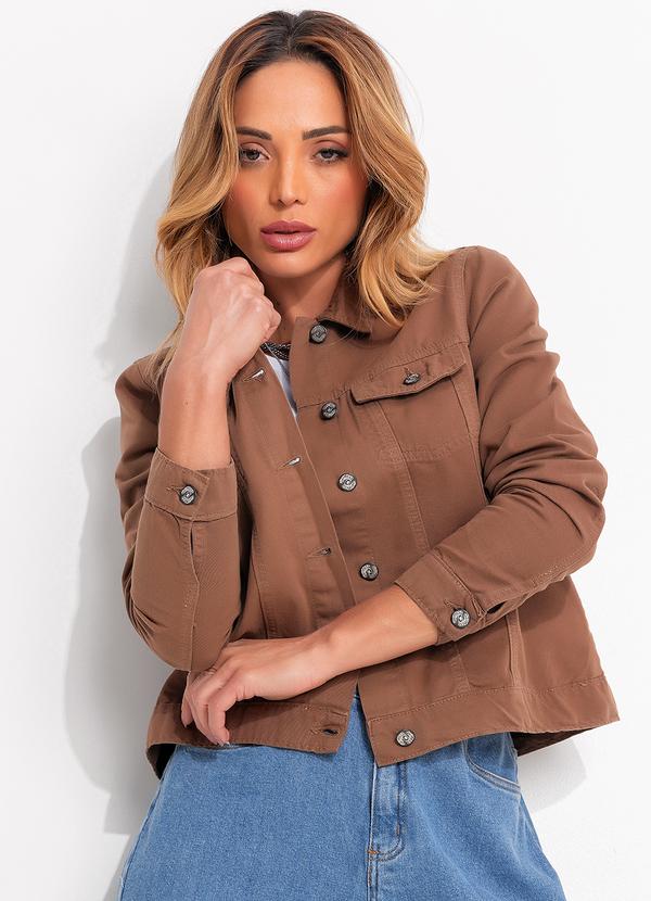 Jaqueta Jeans Marrom Canela em Sarja 100% Algodão com Bolsos