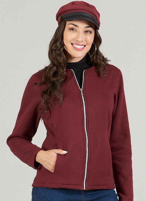 Vista 2 Jaqueta Adulto Feminino Moletom Vermelho Soft Bonni Soft Bonni
