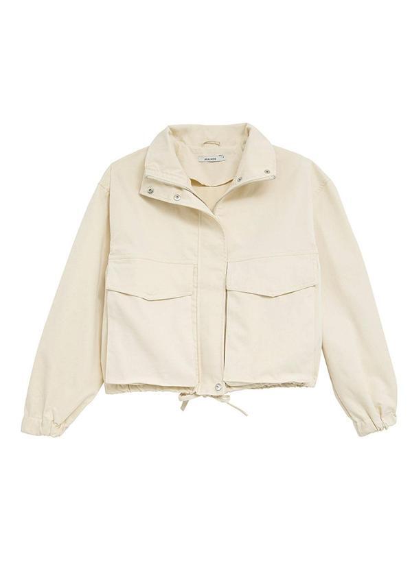 Jaqueta Bomber em Viscose Sarjada Off White