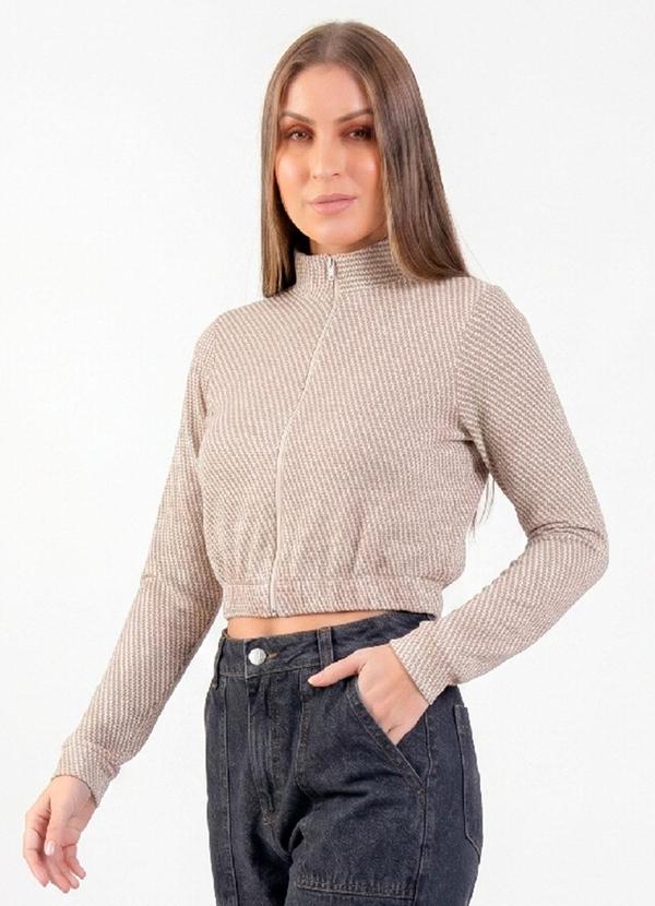 Jaqueta Bomber Feminina Jacquard Bege