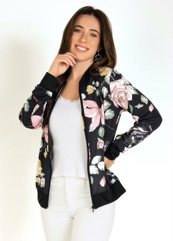 Jaqueta Bomber Floral com Fechamento em ZÃper