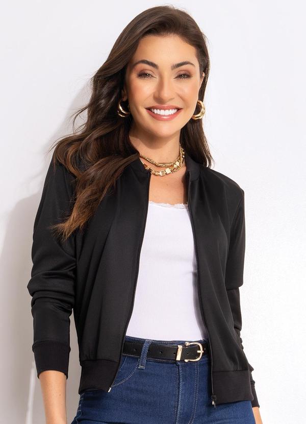 Vista 2 Jaqueta Bomber Preto com Zíper Moda Pop Moda Pop