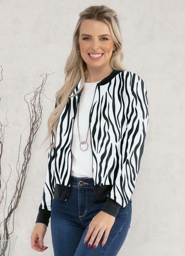 Jaqueta Bomber Zebra Preta com Zíper