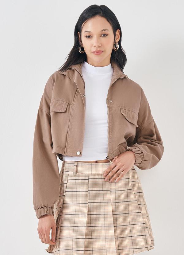 Jaqueta Cropped em Sarja Marrom
