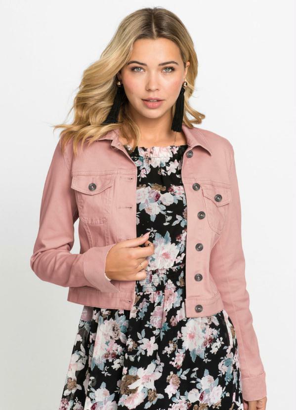 Jaqueta de Sarja Cropped Rosa Claro