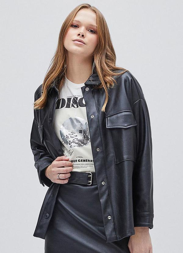 Vista 2 Jaqueta Fake Leather Preta Preto Authoria Authoria