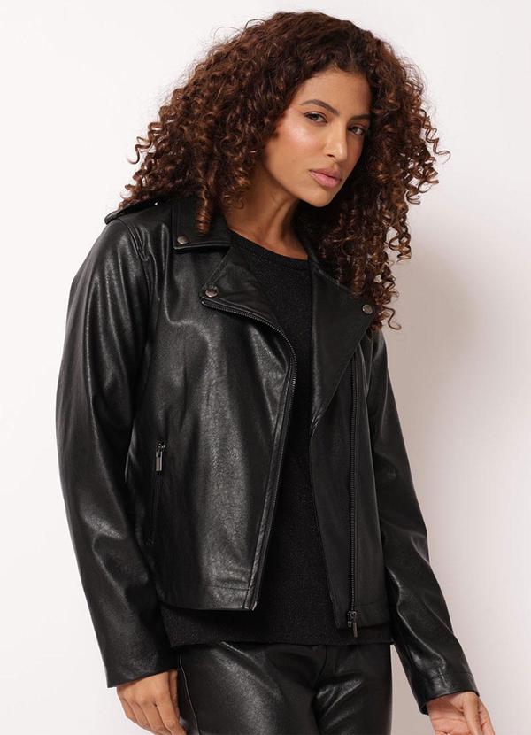 Jaqueta Feminina Biker Pu com Zíper Preta