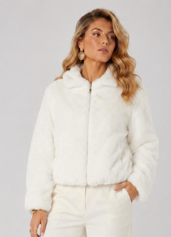 Jaqueta Feminina Bomber Peluciada Forrada Branco