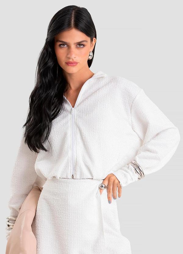 Jaqueta Feminina Cropped em Tweed Branco
