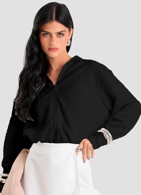 Jaqueta Feminina Cropped em Tweed Preto