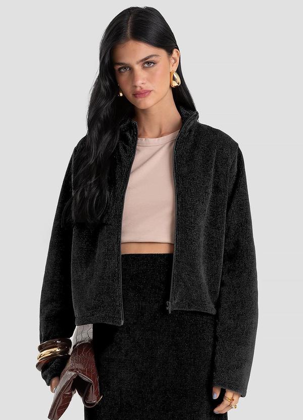 Jaqueta Feminina em Tricot Glow Shine Preto
