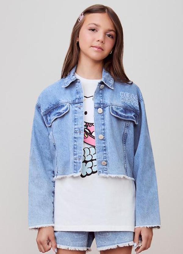 Vista 2 Jaqueta Jeans com Barra Desfiada Azul Authoria Authoria