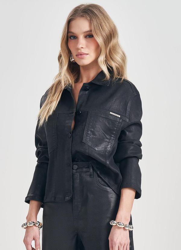 Jaqueta Jeans com Bolsos Frontais Preto