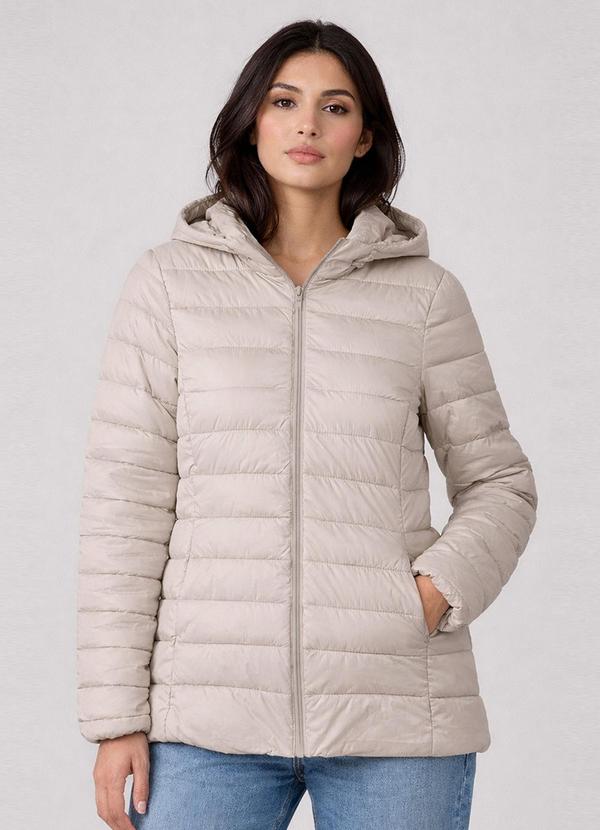 Jaqueta Puffer Feminina com Capuz Bege