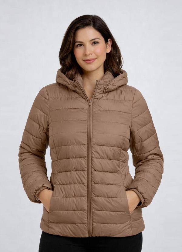 Jaqueta Puffer Feminina com Capuz Bege