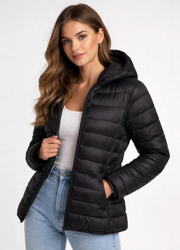 Jaqueta Puffer Feminina com Capuz Sea Surf Preto