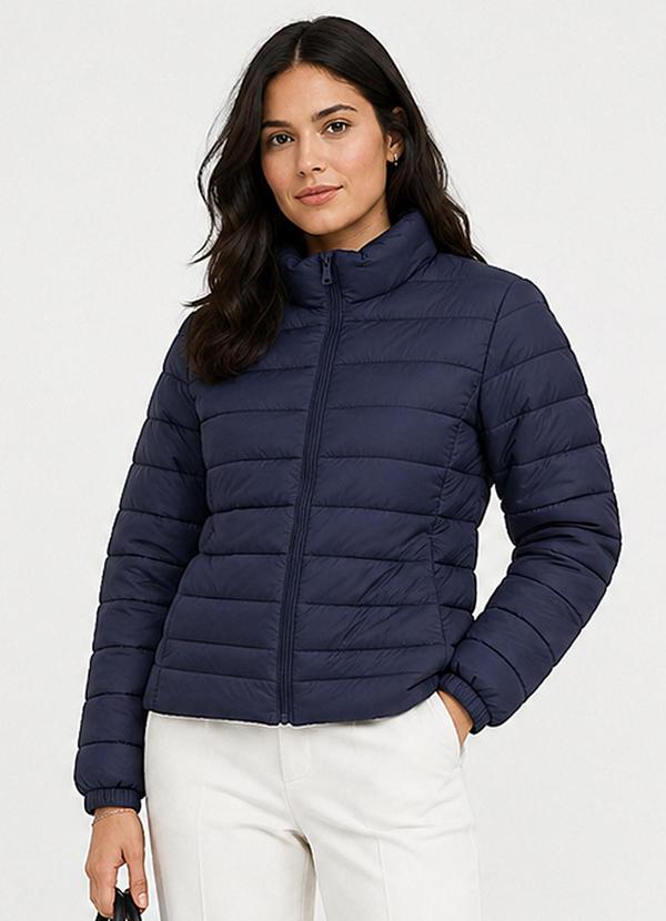 Jaqueta Puffer Feminina Peluciada Azul