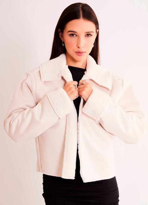 Jaqueta Soft Dupla Face em Pelo e Suede Branco