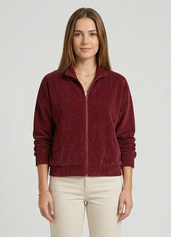 Jaqueta Tricot Gola Alta Vermelho
