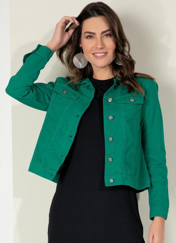 Jaqueta Verde com Bolsos e Gola