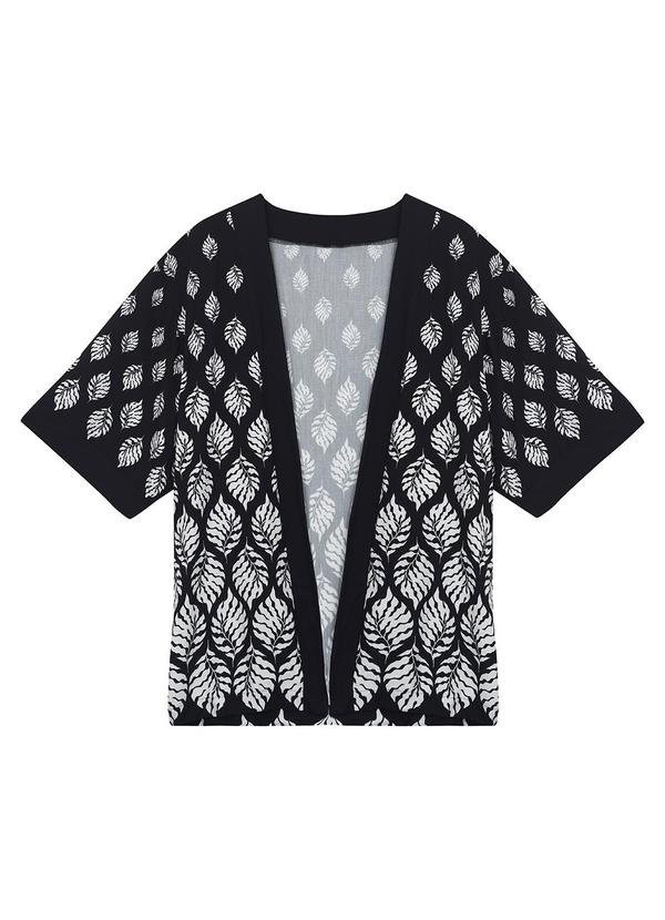 Kimono Amplo Folhagens Preto