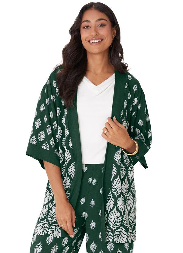 Kimono Amplo Folhagens Verde