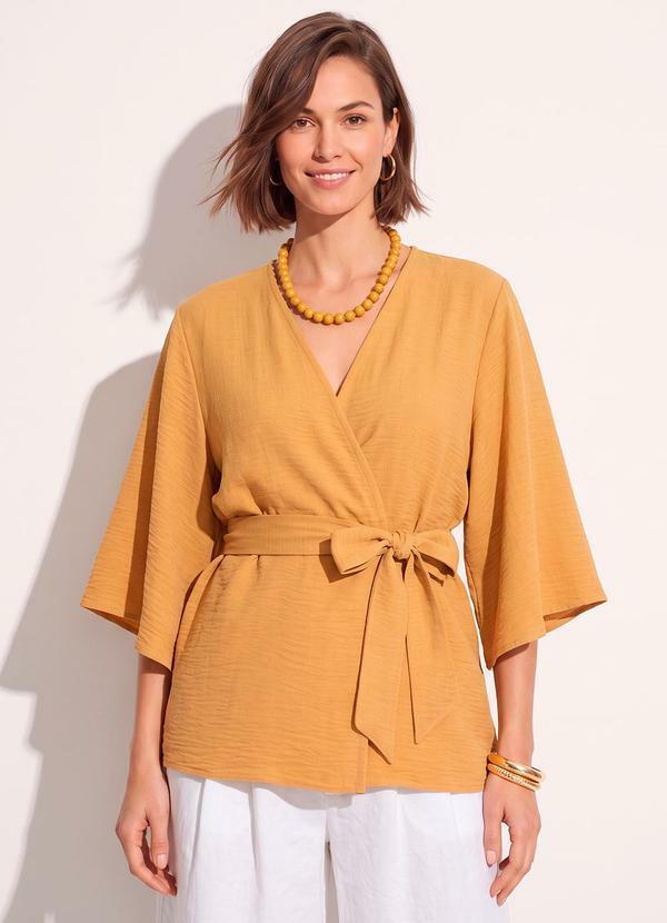 Kimono Caramelo em Tecido Texturizado