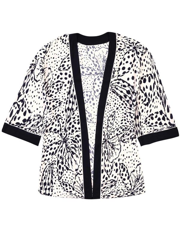 Kimono Floral em Viscose Preto