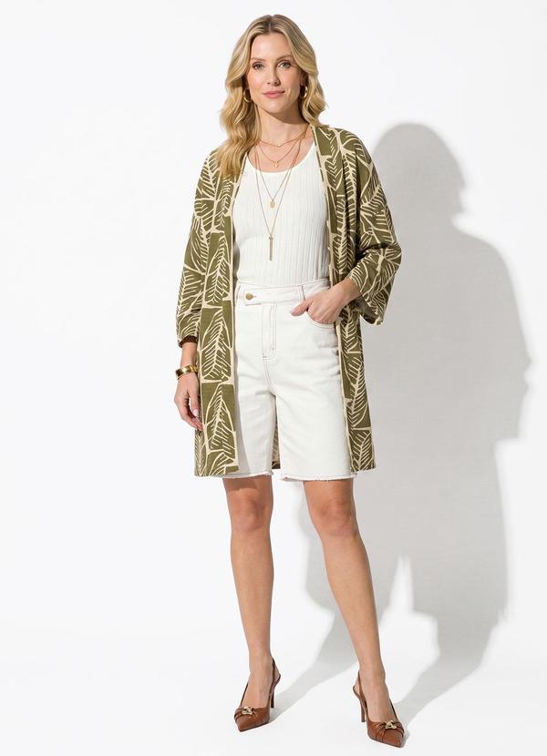 Kimono Folhagem Abstrata em Malha Texturizada