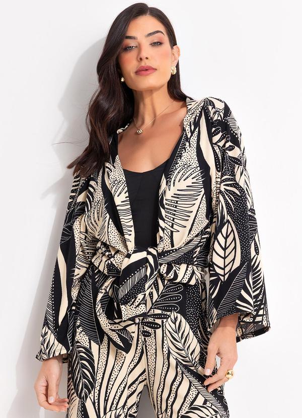 Kimono Folhagem Preto em Canelado