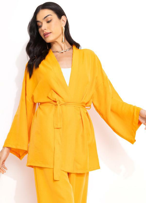 Kimono Laranja em Crepe Plano