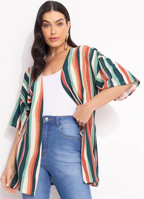 Kimono Listrado Irregular em Malha de Viscose Te